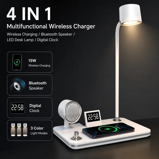 4 in 1 Wireless Charger Desk Lamp with Bluetooth Speaker - Muveszi Pakistan (image 2)