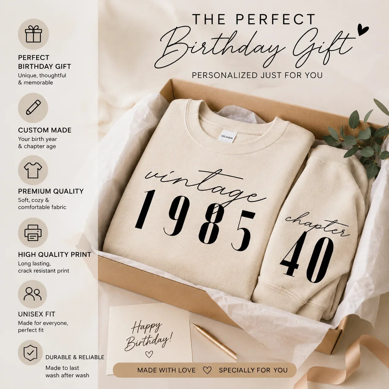 Personalized Vintage Birth Year Sweatshirt | Custom Birthday Gift for Women & Men