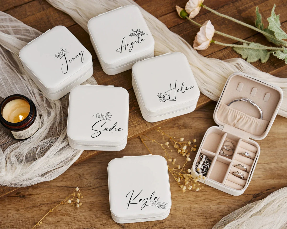 Personalized Travel Jewelry Box – Custom Name Leather Organizer Case
