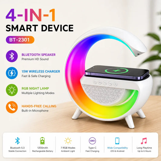 RGB Wireless Charger Lamp with Bluetooth Speaker and LED Night Light - Muveszi Pakistan (image 2)
