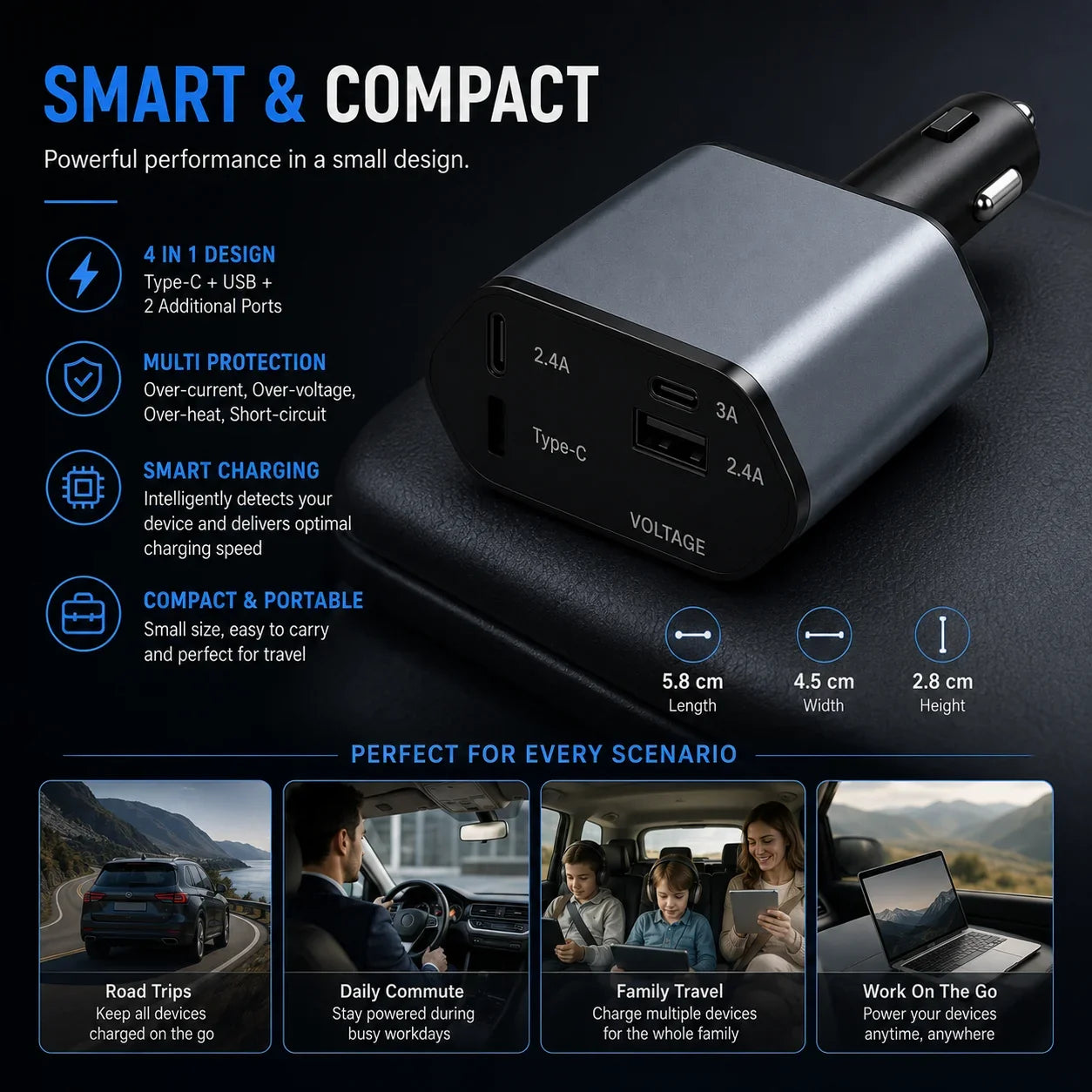120W 4-in-1 Fast Car Charger Retractable Cables - Muveszi Pakistan (image 5)
