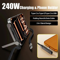 Complete retail box packaging and accessories of the 240W fast charging cable with phone stand