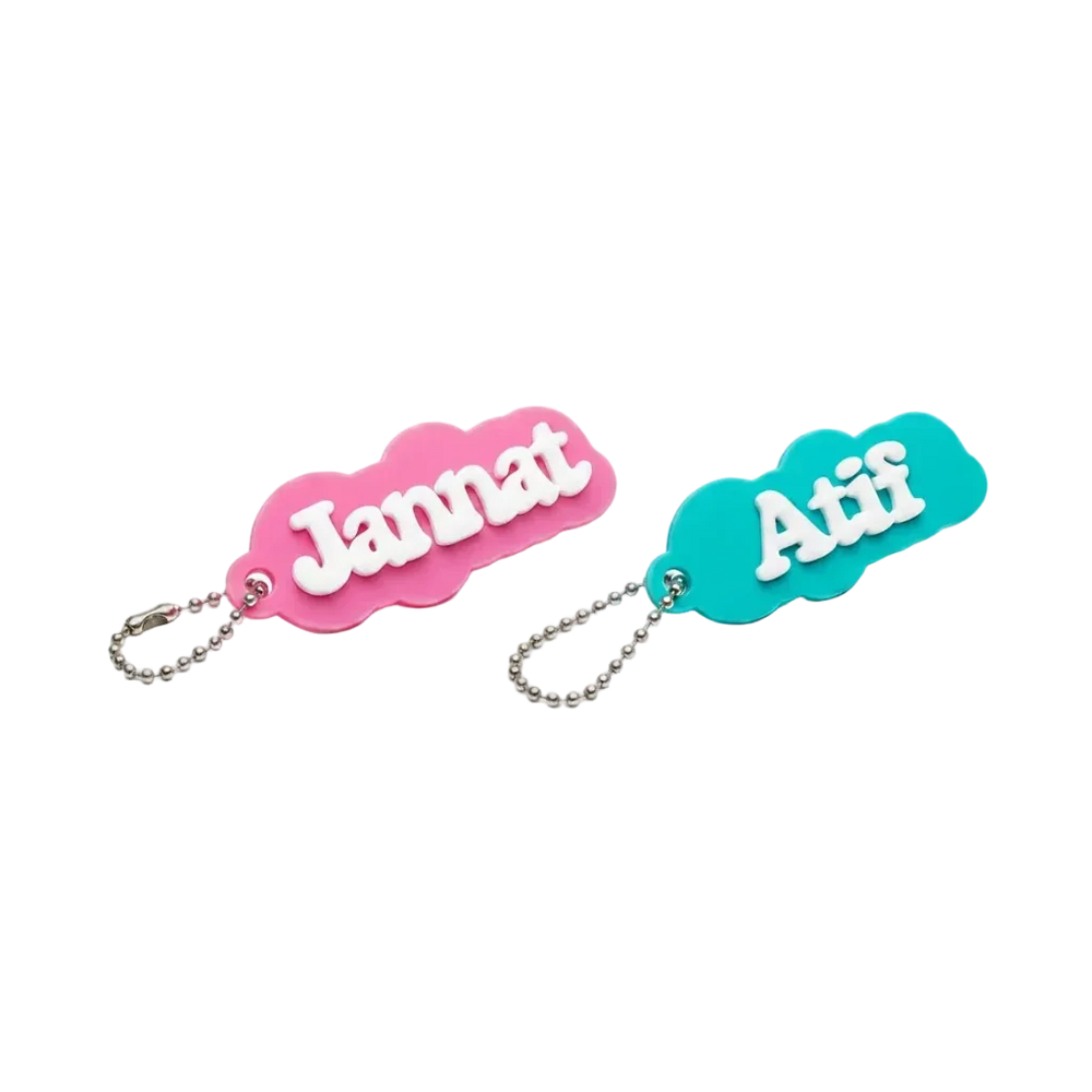 3D bubble letter name tag custom acrylic keychain bag charm with cloud shape design product overview