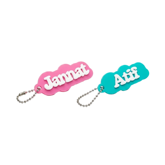 3D bubble letter name tag custom acrylic keychain bag charm with cloud shape design product overview