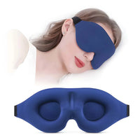 Size dimensions chart highlighting the deep eye sockets and lightweight fit of the memory foam mask.