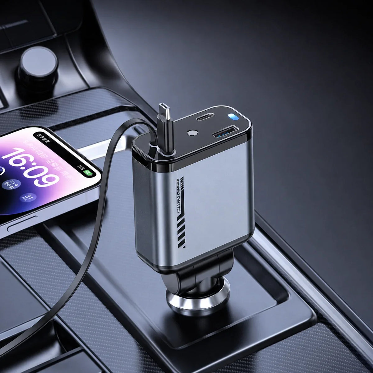 4 in 1 45W PD Fast Car Charger with Type C and Lightning Cable - Muveszi Pakistan (image 1)