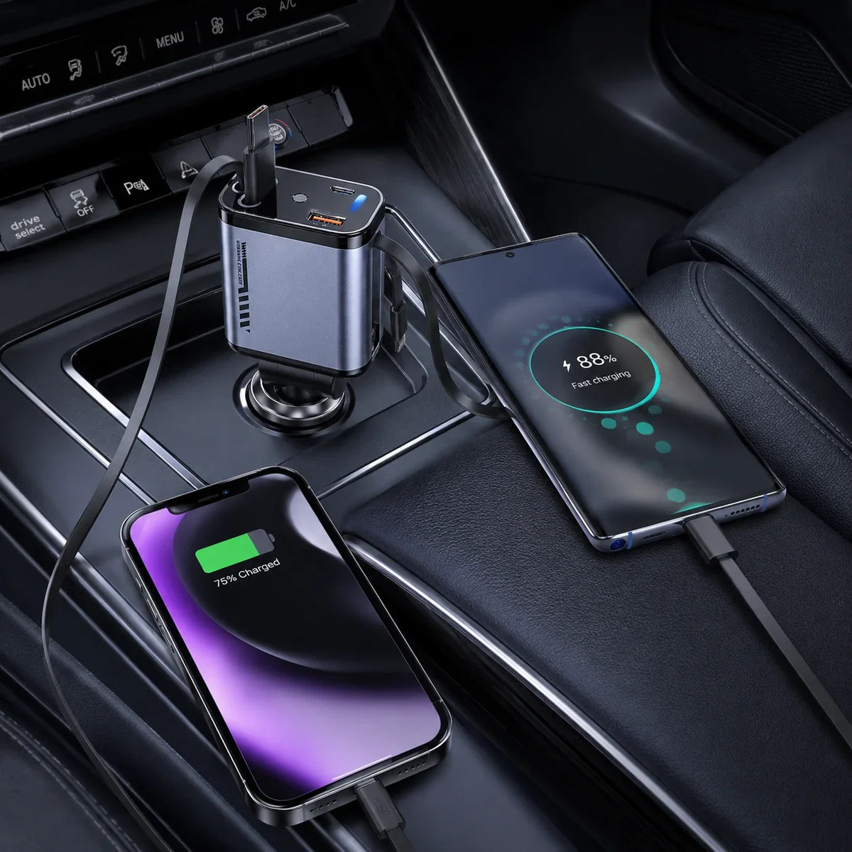4 in 1 45W PD Fast Car Charger with Type C and Lightning Cable - Muveszi Pakistan (image 3)
