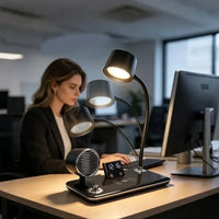 Front profile view highlighting the glowing digital clock display screen on the lamp base