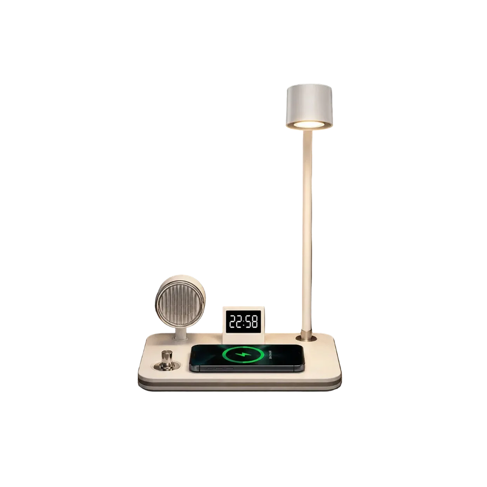 4-in-1 smart desk lamp with fast wireless charger and bluetooth speaker system