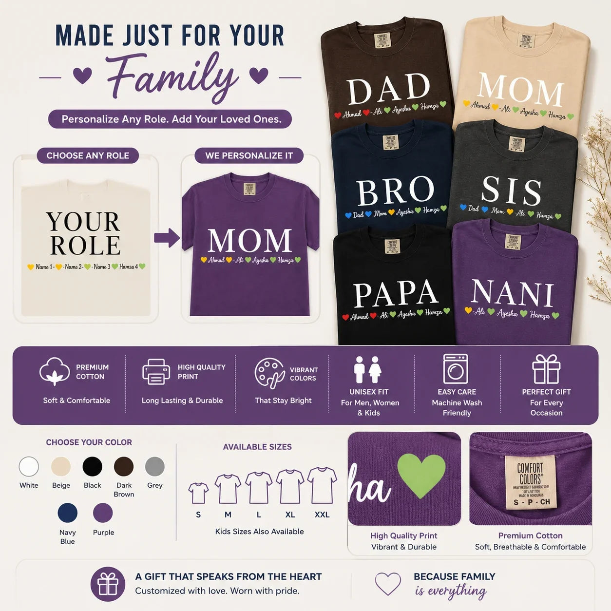 Custom Family Name T-Shirt | Personalized MOM, DAD, Kids Name Tee
