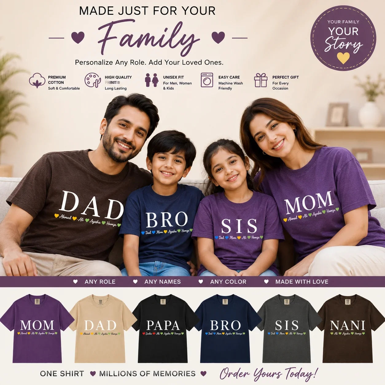 Custom Family Name T-Shirt | Personalized MOM, DAD, Kids Name Tee