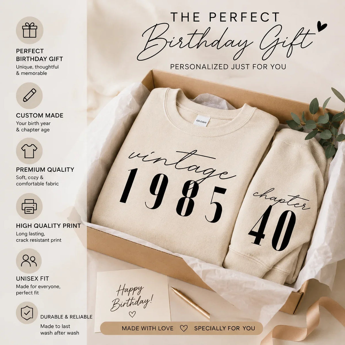 Personalized Vintage Birth Year Sweatshirt | Custom Birthday Gift for Women & Men