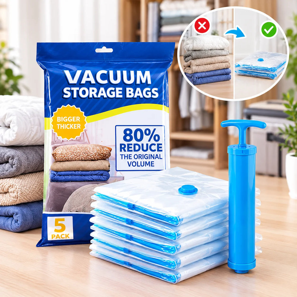 Vacuum Storage Bags 5-Pack with Pump