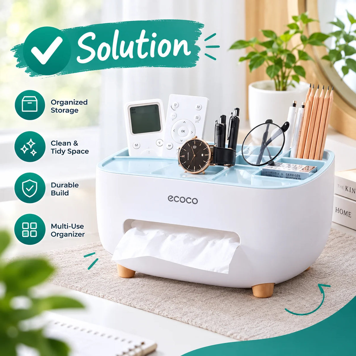 Ecoco Multifunctional Tissue Box Organizer