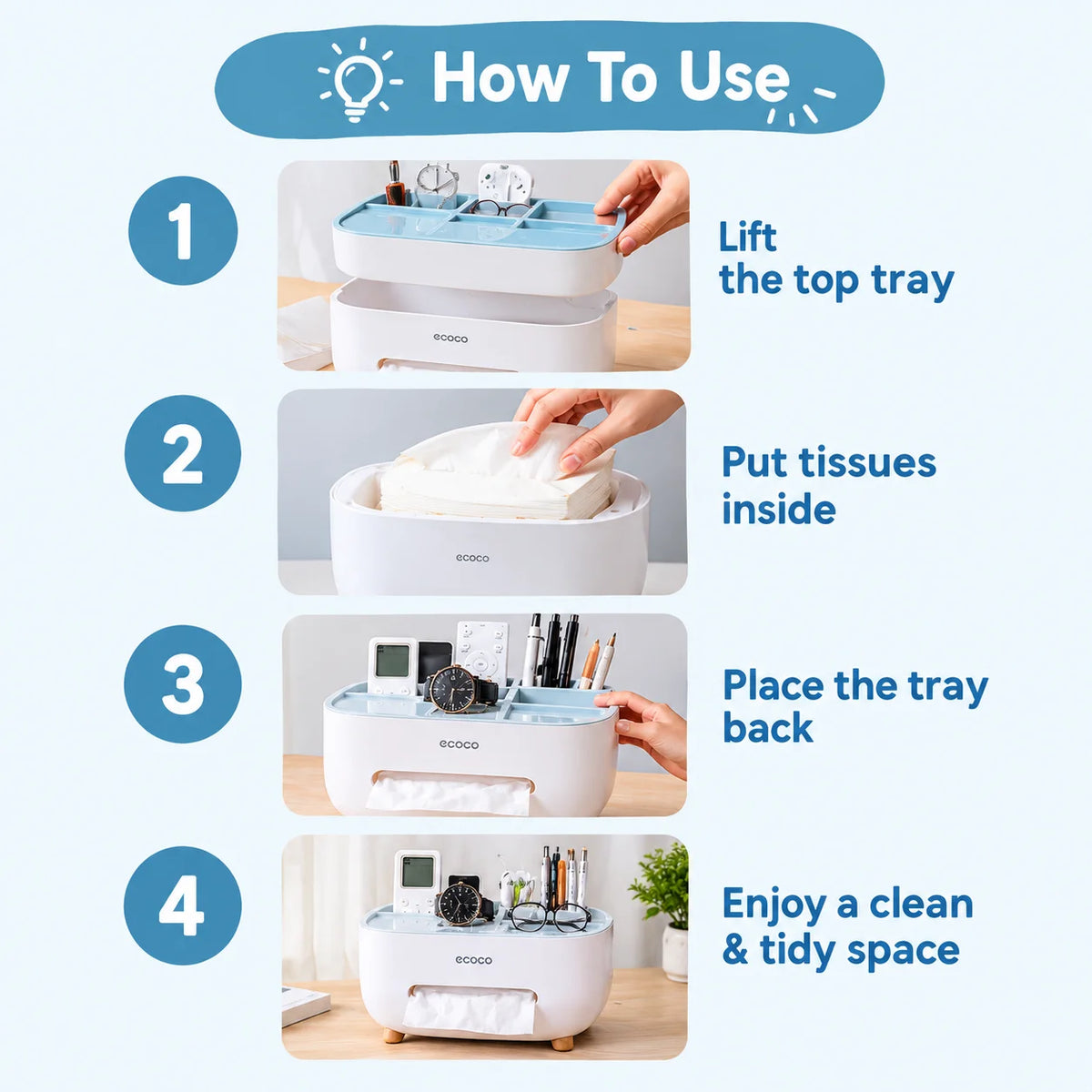 Ecoco Multifunctional Tissue Box Organizer