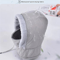 Detailed view of the adjustable drawstring toggles on the premium thermal hooded balaclava for a customized facial fit.