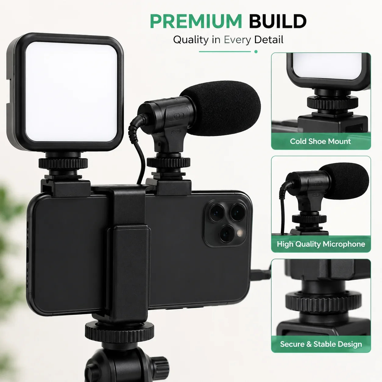 AY-49 Video Making Vlogging Kit Tripod LED Light Mic - Muveszi Pakistan (image 4)