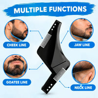 Black beard styling template comb for defining cheek, jaw, goatee, and neck lines.