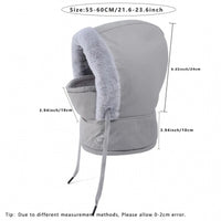 Close-up profile of the built-in heavy patch face mask on the winter balaclava hood shielding mouth and nose from cold winds.