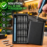 Internal layout profile of the compact storage case showing multiple rows of precision screwdriver bits