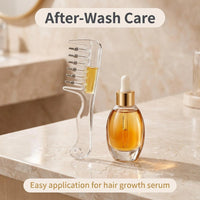Complete retail display card presentation layout of the crystal fluid hair oiling applicator comb