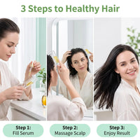 Crystal hair oil applicator comb being glided through hair for direct root oiling and scalp massage