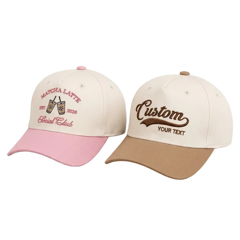 Custom embroidered baseball cap personalized logo and text two-tone hat product overview