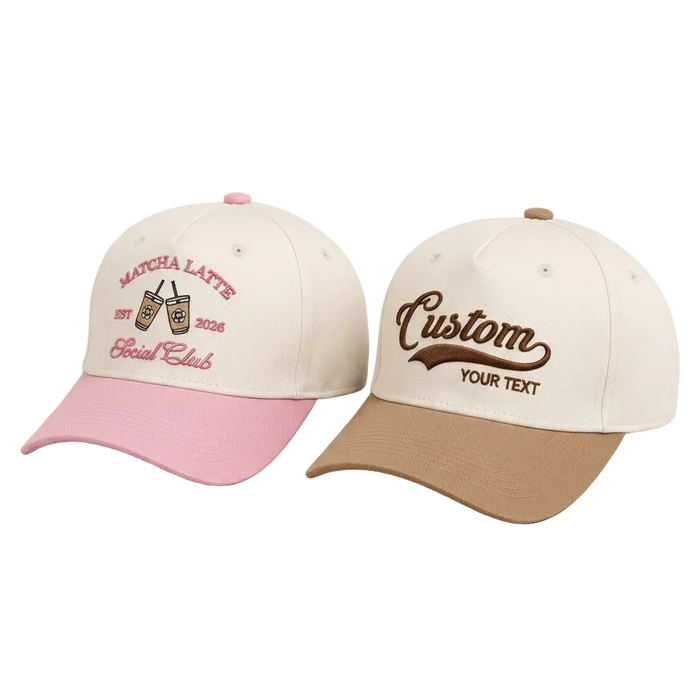 Custom embroidered baseball cap personalized logo and text two-tone hat product overview