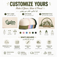 Complete premium presentation layout of the custom embroidered baseball cap ready for delivery