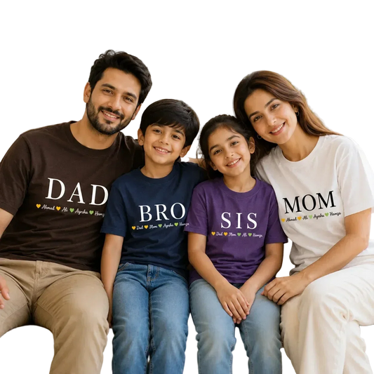 Custom family name t-shirt mom dad kids matching graphic tee shirt espresso brown color product overview