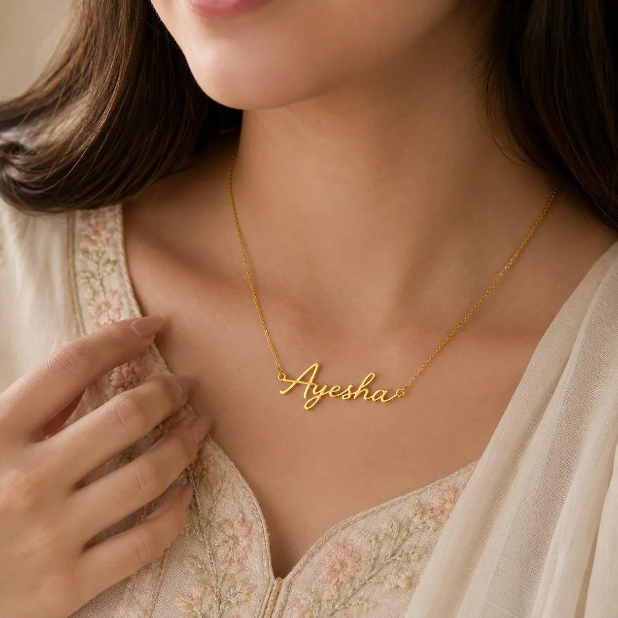 Custom Name Necklace Gold Script Pendant for Women - Muveszi Pakistan (image 3)