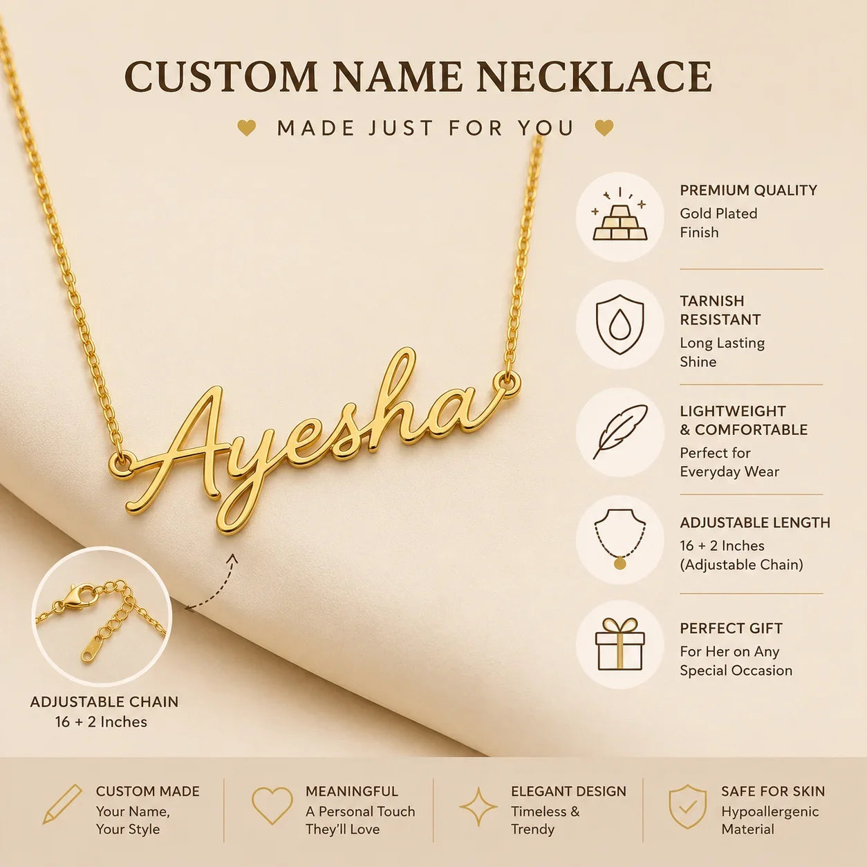 Custom Name Necklace Gold Script Pendant for Women - Muveszi Pakistan (image 5)