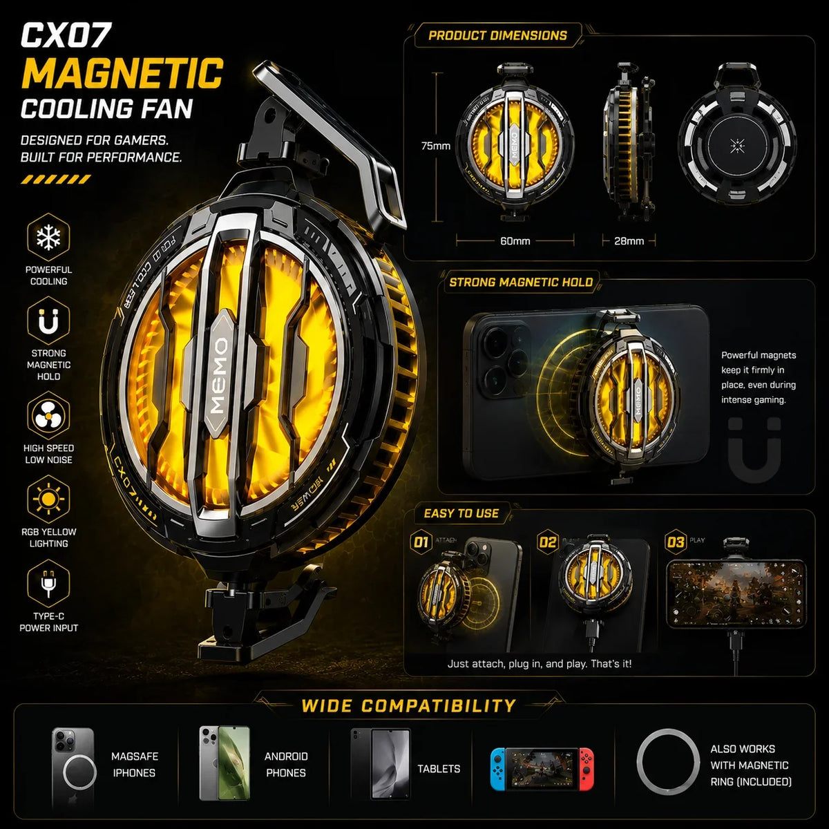 CX07 Magnetic Mobile Cooling Fan with RGB Display - Muveszi Pakistan (image 4)