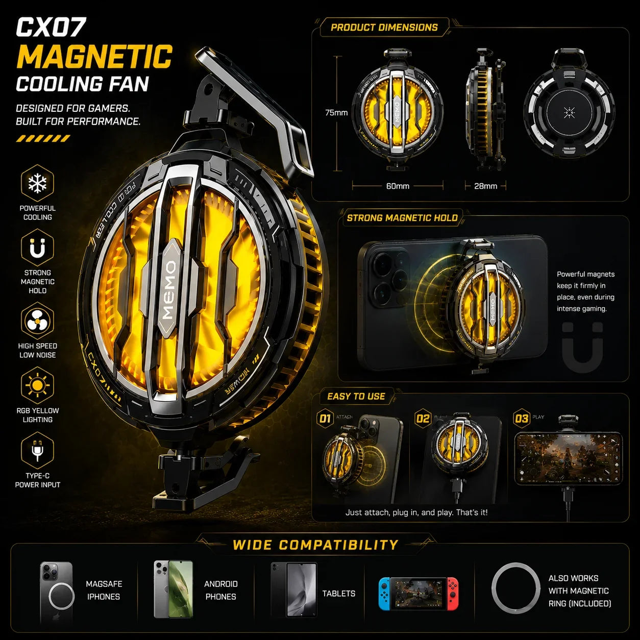 CX07 Magnetic Mobile Cooling Fan with RGB Display - Muveszi Pakistan (image 4)