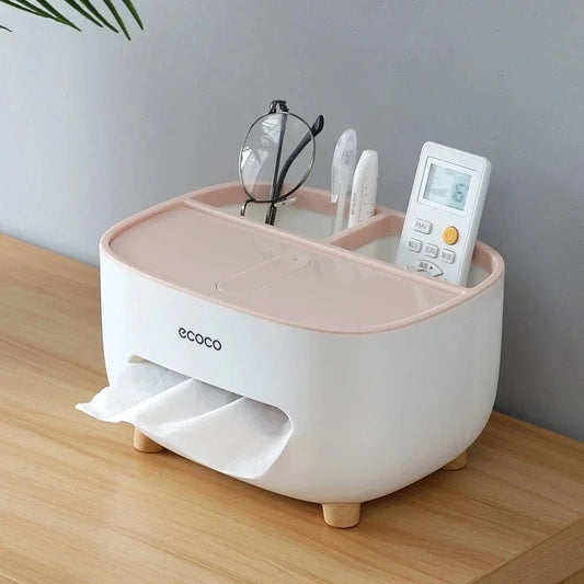Ecoco multifunctional tissue box and remote control desktop storage organizer stand