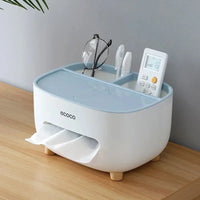 Ecoco multifunctional tissue box and remote control organizer in light blue and white.