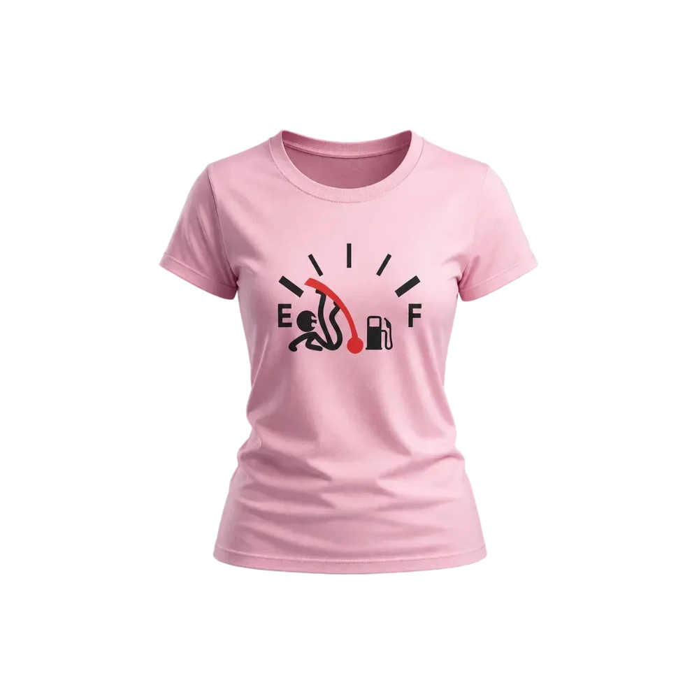 Empty to full fuel gauge graphic t-shirt girls funny streetwear premium black tee single product view
