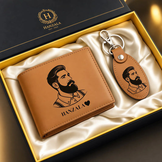 Engraved Name Wallet and Keychain Set Leather Gift for Him - Muveszi Pakistan (image 1)