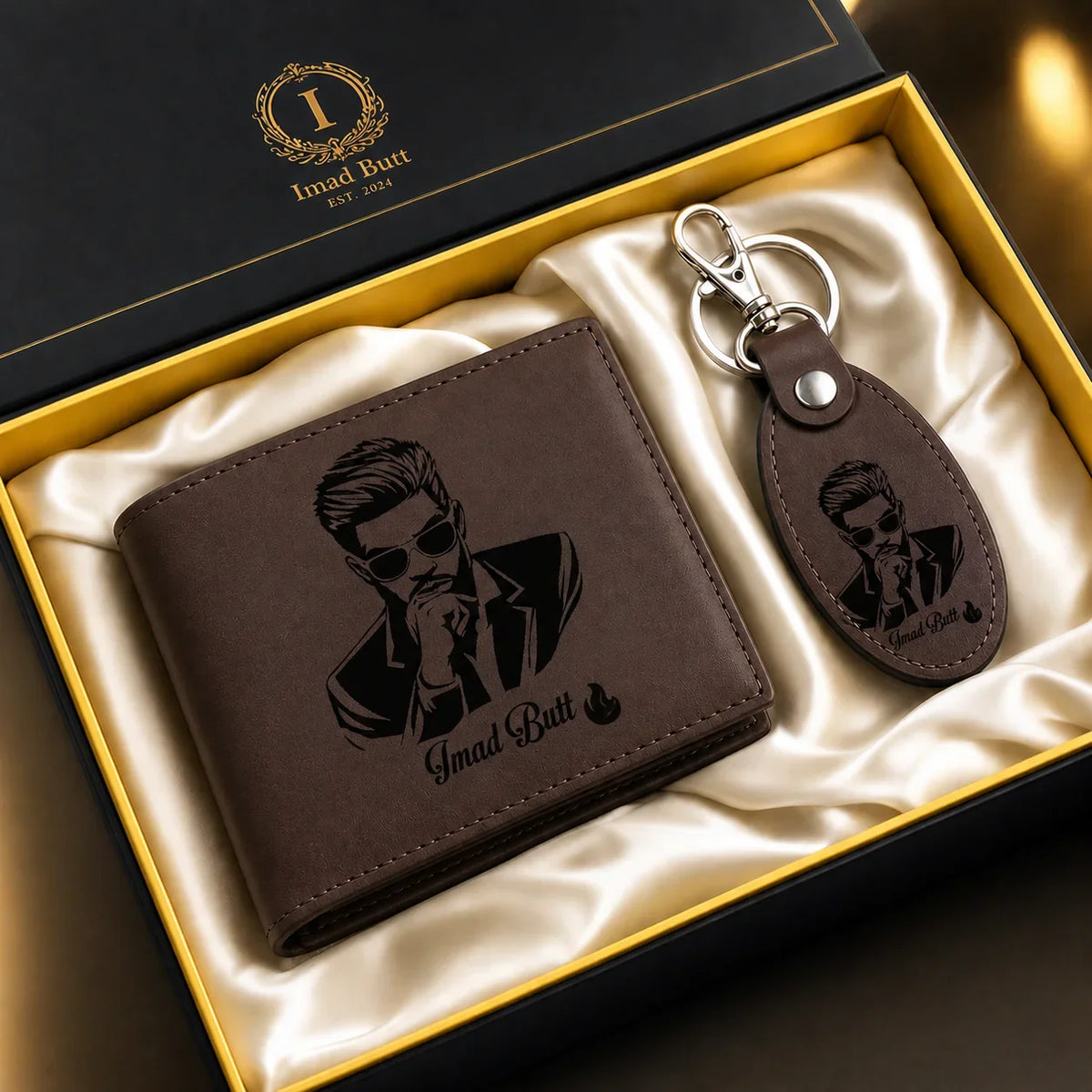 Engraved Name Wallet and Keychain Set Leather Gift for Him - Muveszi Pakistan (image 2)