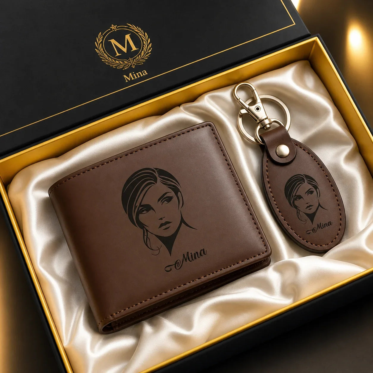 Engraved Name Wallet and Keychain Set Leather Gift for Him - Muveszi Pakistan (image 4)