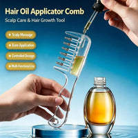Pouring hair growth oil solution directly into the integrated fluid storage tank of the crystal comb