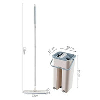 Muveszi Flat Squeeze Mop and Bucket Set with product dimensions in centimeters