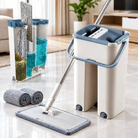 Muveszi flat squeeze mop and bucket set for 360 spin wet and dry floor cleaning