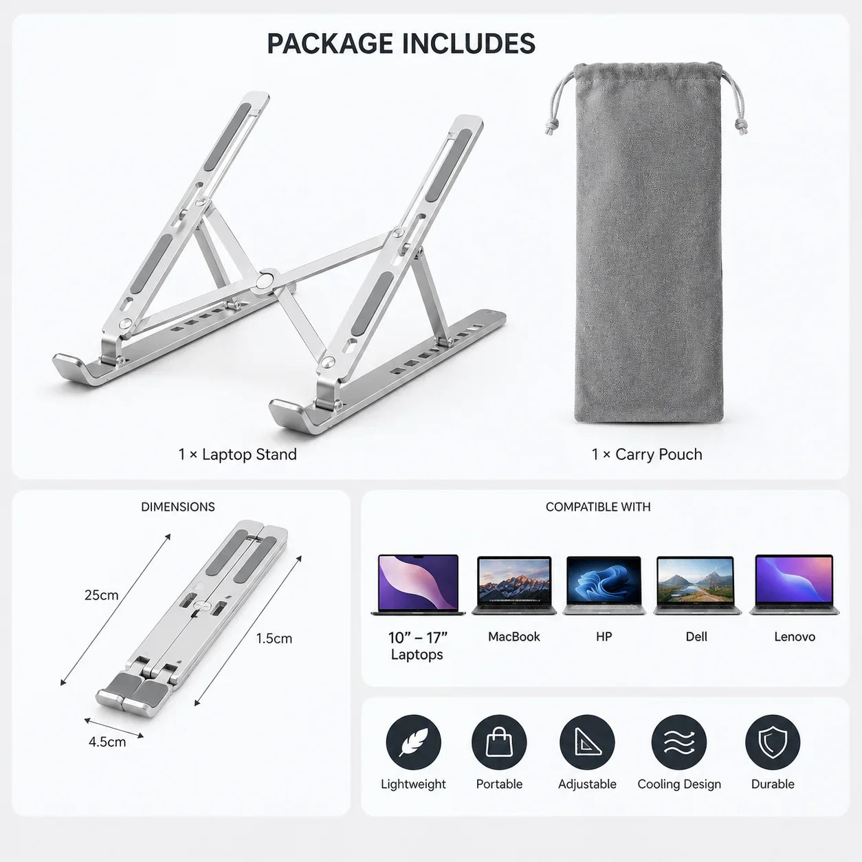 Foldable Aluminum Laptop Stand Ergonomic Holder - Muveszi Pakistan (image 4)