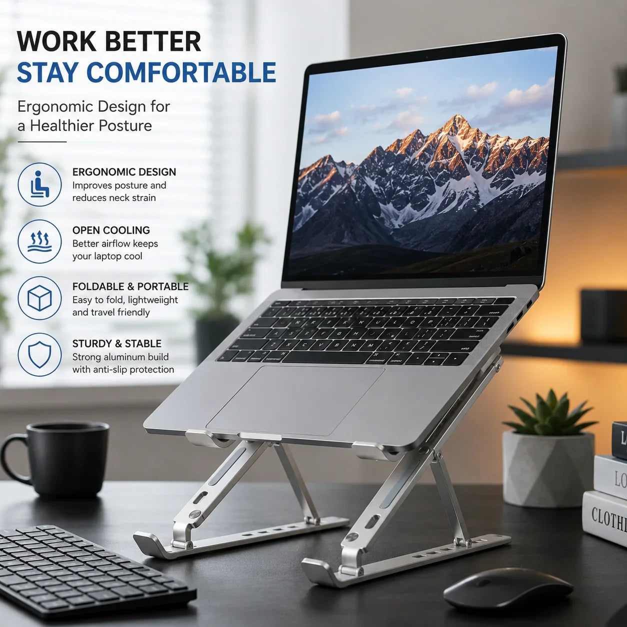 Foldable Aluminum Laptop Stand Ergonomic Holder - Muveszi Pakistan (image 5)
