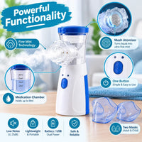 Side profile view of the handheld nebulizer showing the micro USB input slot and bottom battery door