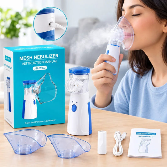 Handheld portable mesh nebulizer silent inhalation machine with attachments package overview