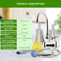Full unboxing overview displaying the DWZ faucet base unit, extension pipe, shower head, hose, and manuals from Muveszi.