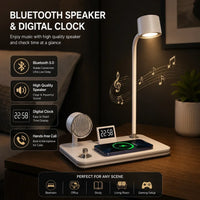 Close-up of the integrated premium bluetooth speaker grill built into the smart desk light