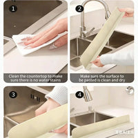 Step-by-step guide to installing a Muveszi silicone kitchen faucet splash guard mat.